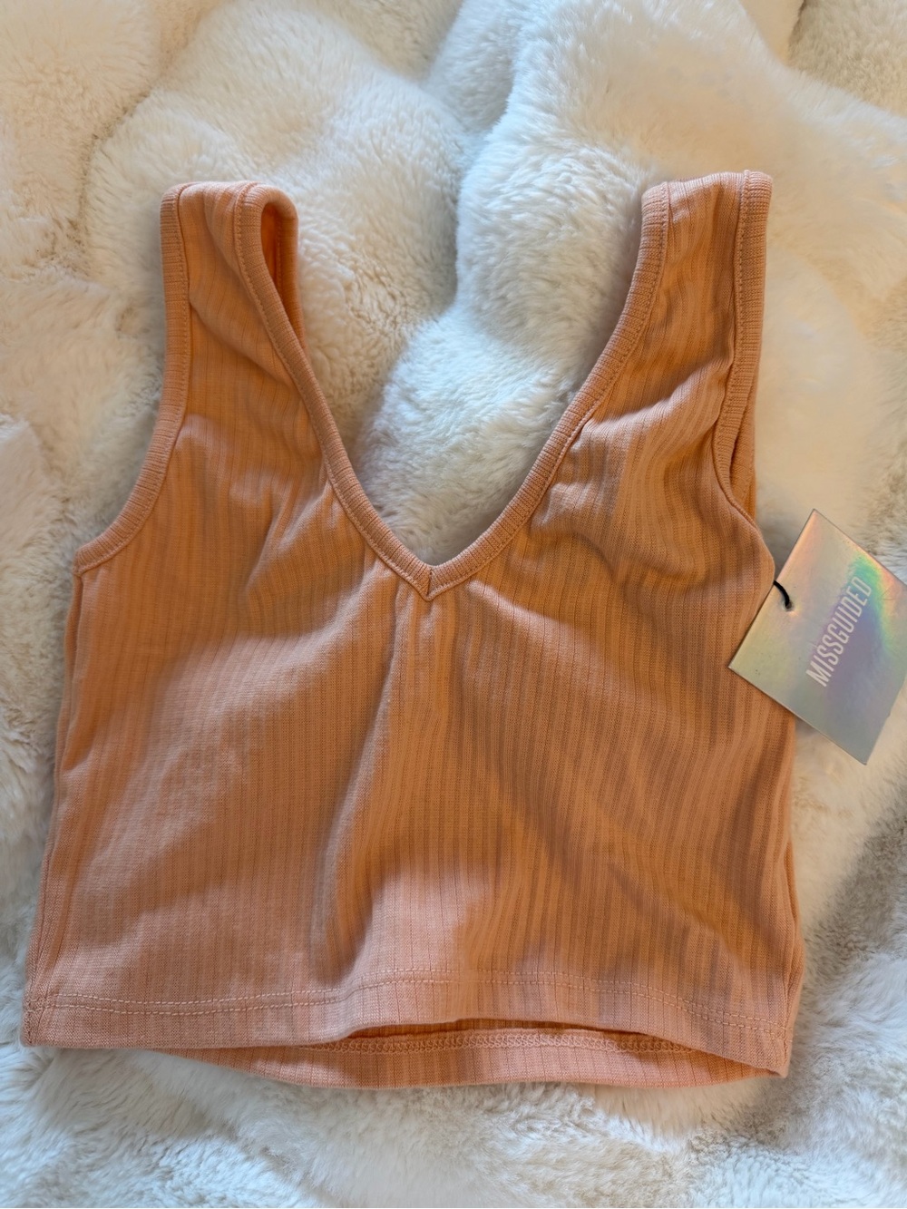 Missguided Peach Ribbed V-Neck Crop Top